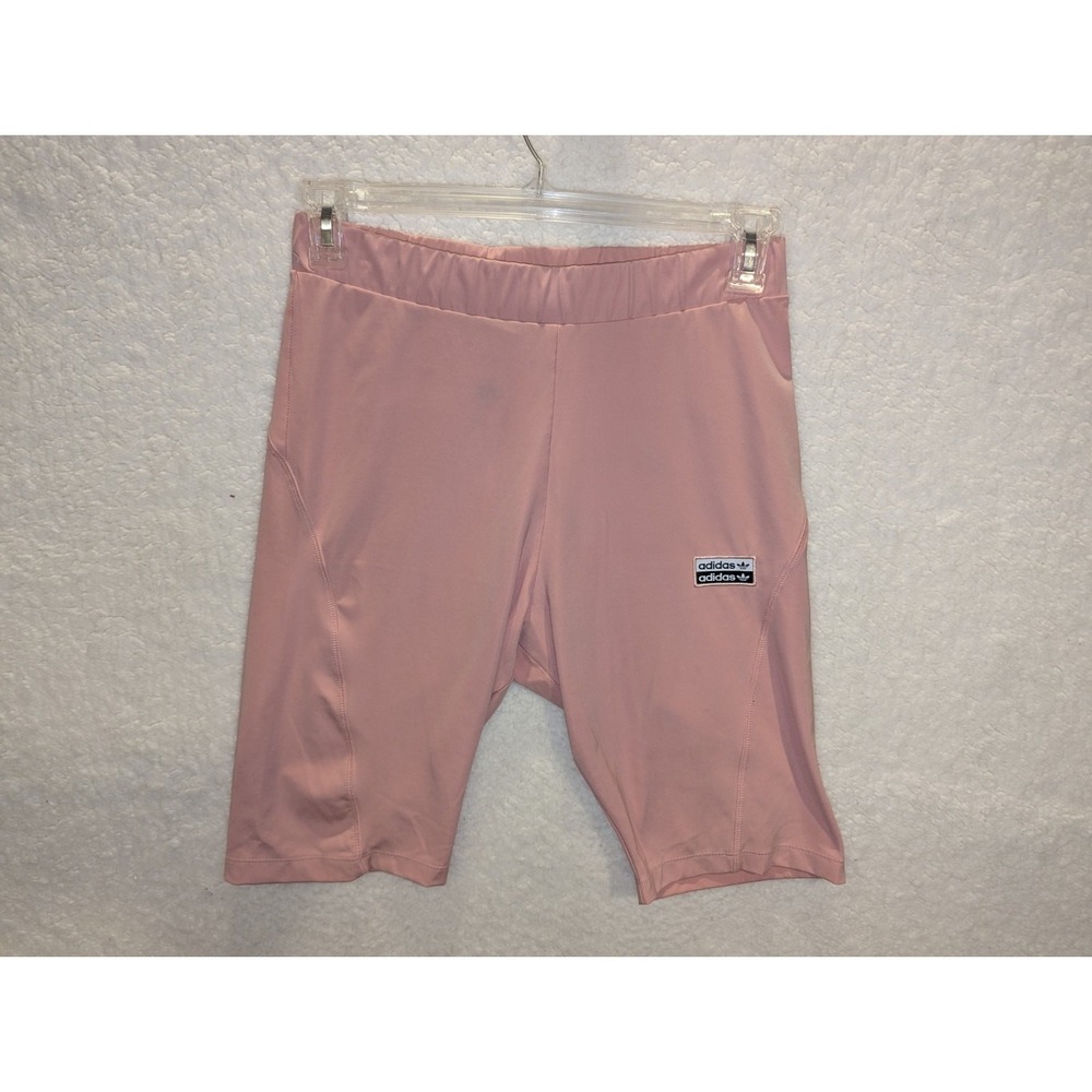 Adidas Originals Womens High Waisted Biker Shorts Pink Trefoil Logo Small